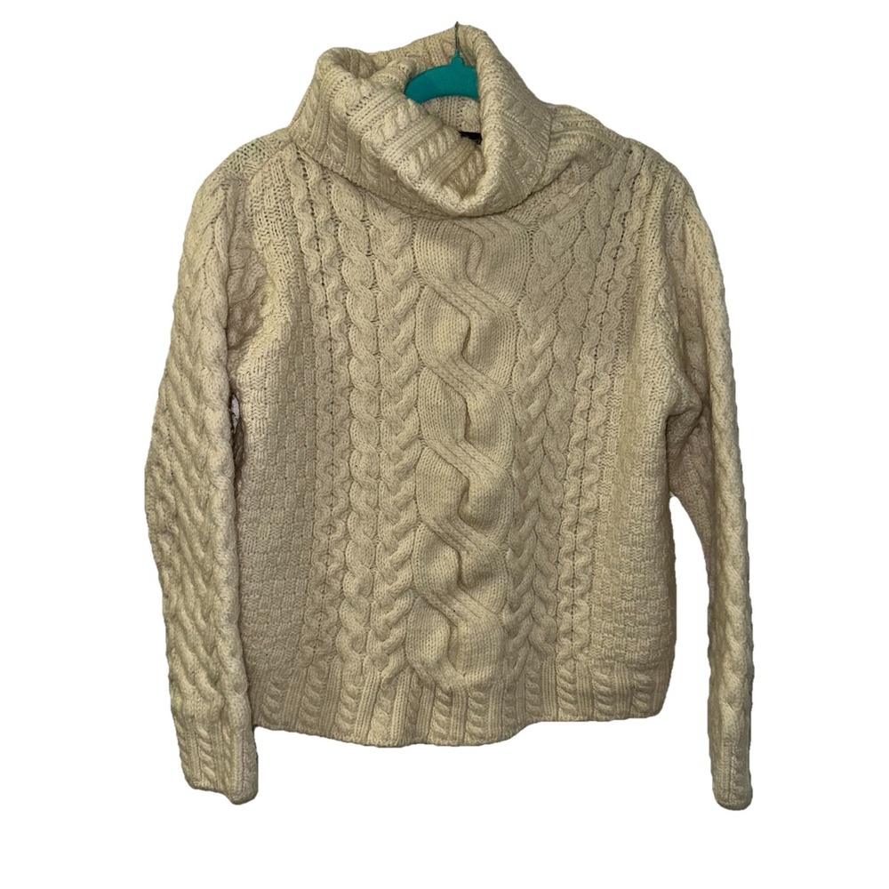 Inis Crafts Turtleneck Sweater Women's XL Cream 100% Merino Wool Ireland Made